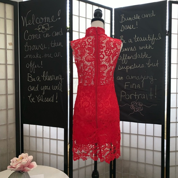 JeyKay Red Lace Bodycon Dress - Picture 7 of 7